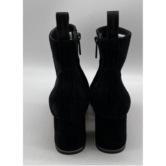 Santoni Black Suede Block Heel Metal-Tone Ankle Bootie sz 38 - Picture 4 of 7